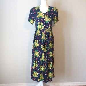 VINTAGE | Sunflower Cherry Button Down Dress 🌻🍒